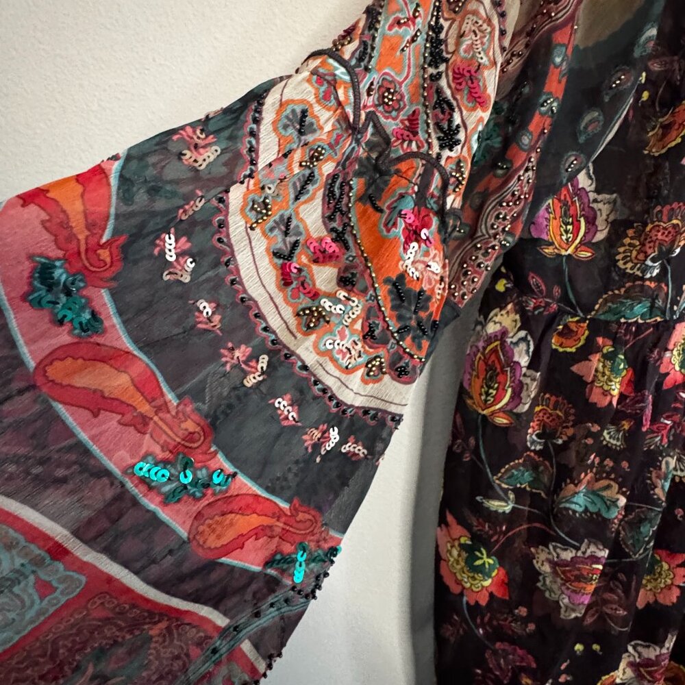 Soft Surroundings - Embellished, Tunic, Flutter Sleeve Blouse - M - Picture 2 of 14